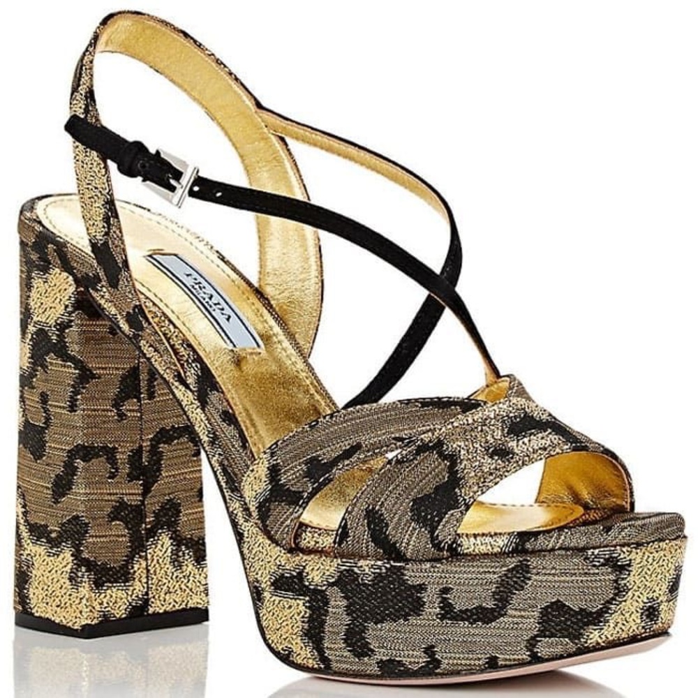 PRADA Women's GOLD Platform Chunky Heel Sandals